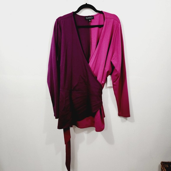 ELOQUII Colorblock Wrap Top Purple Fuchsia Stretch Knit NWT Womens Size Plus 24W - Picture 4 of 11